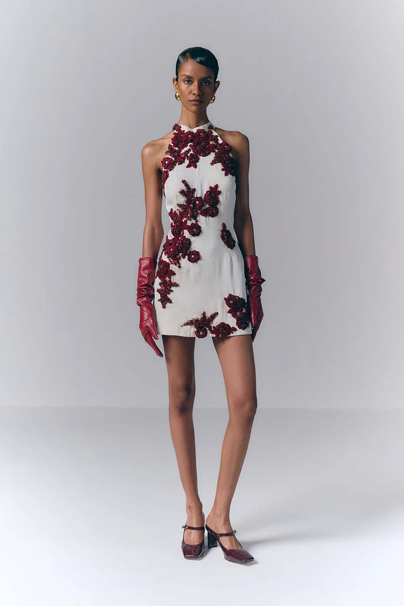 Crimson Bloom Mini Dress